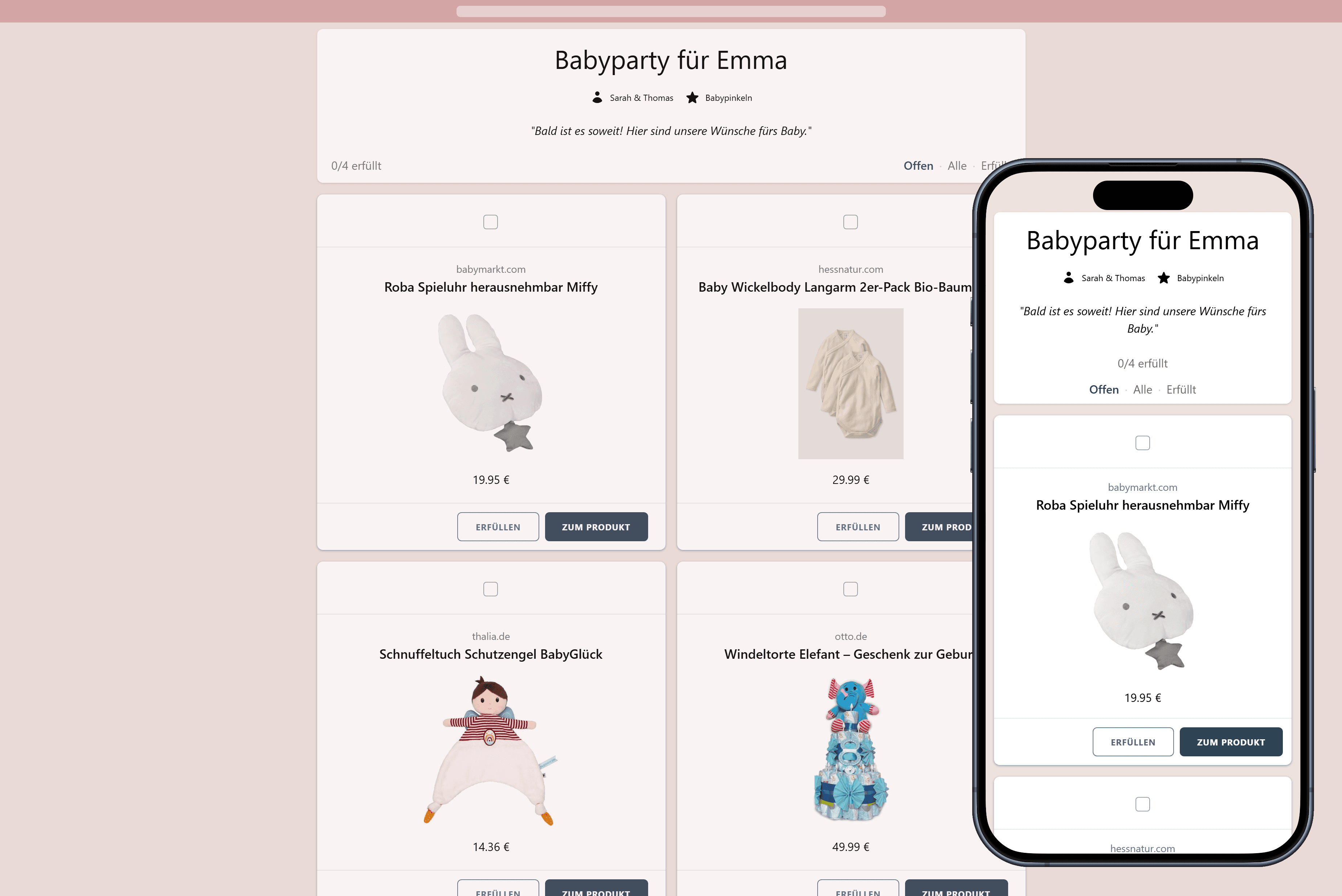 So sieht eure fertige Babyparty-Wunschliste aus