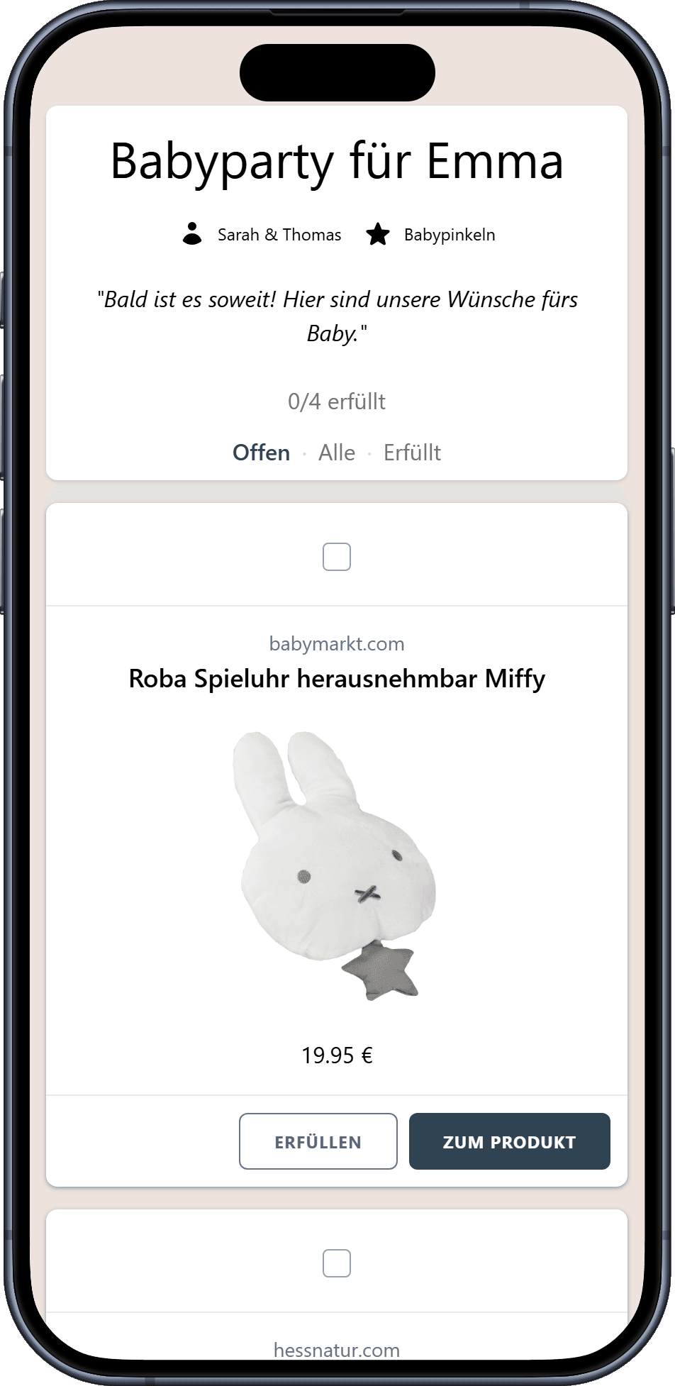 So sieht eure fertige Babyparty-Wunschliste aus