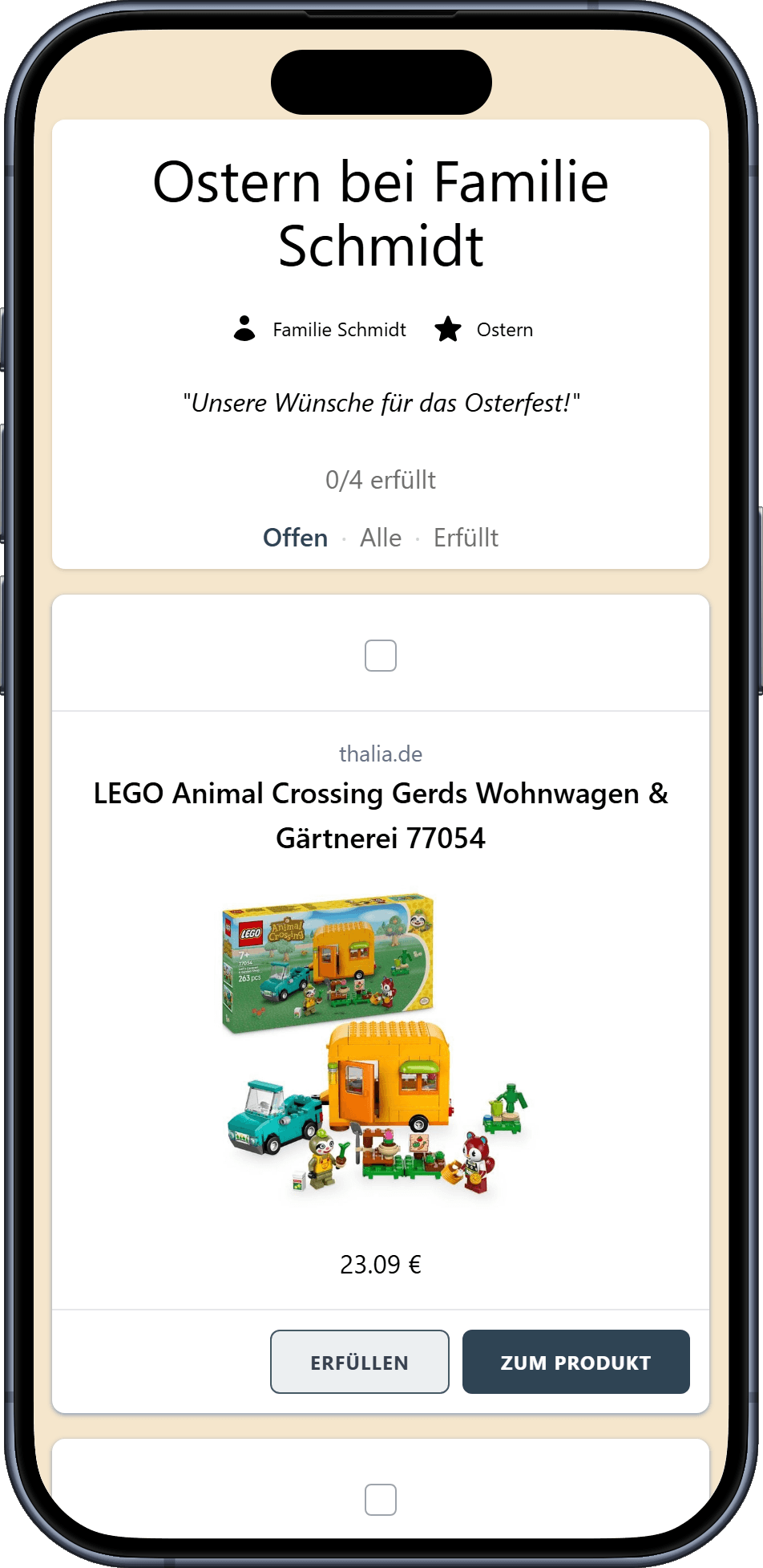 So sieht deine fertige Oster-Wunschliste aus