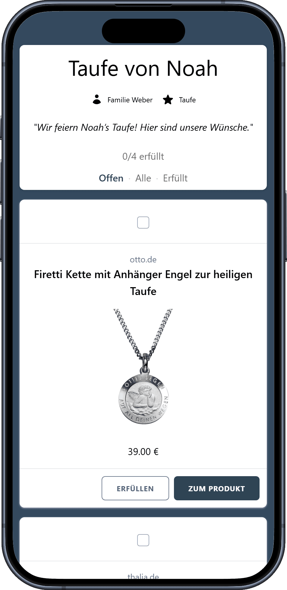 So sieht eure fertige Taufwunschliste aus