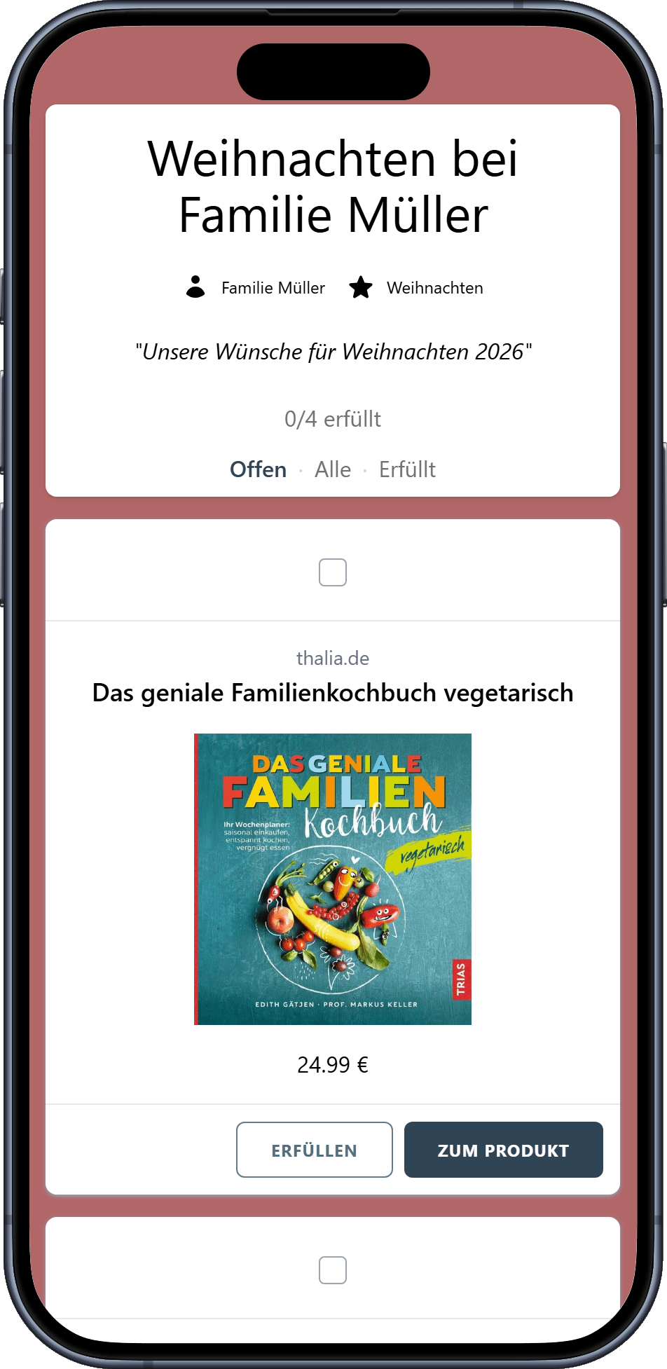 So sieht deine fertige Wunschliste aus