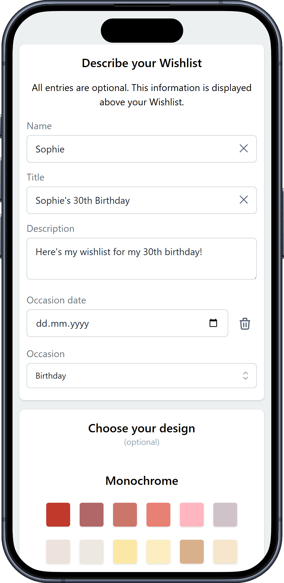 How to add details to your Wishlist