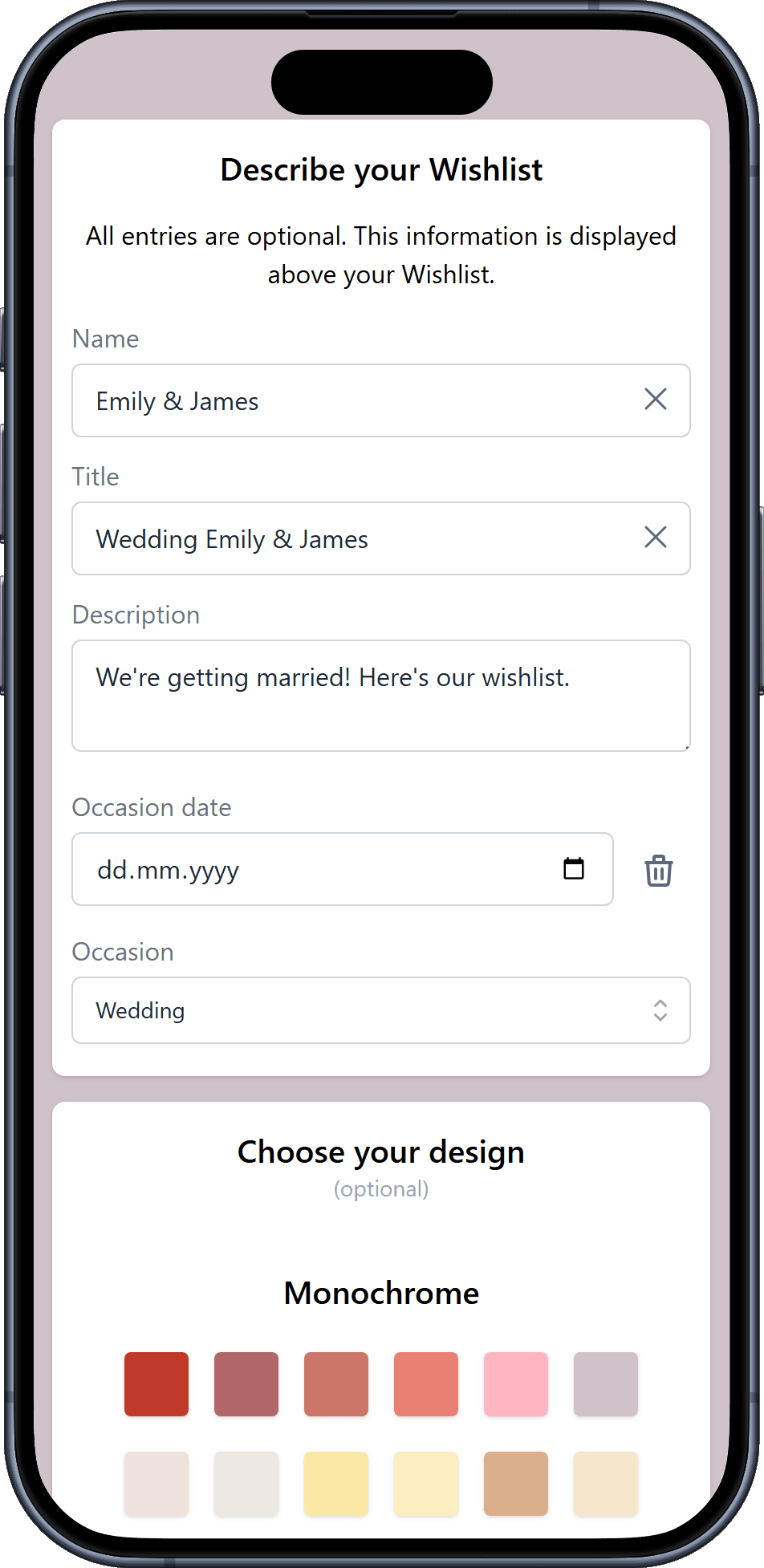 How to add details to your wishlist