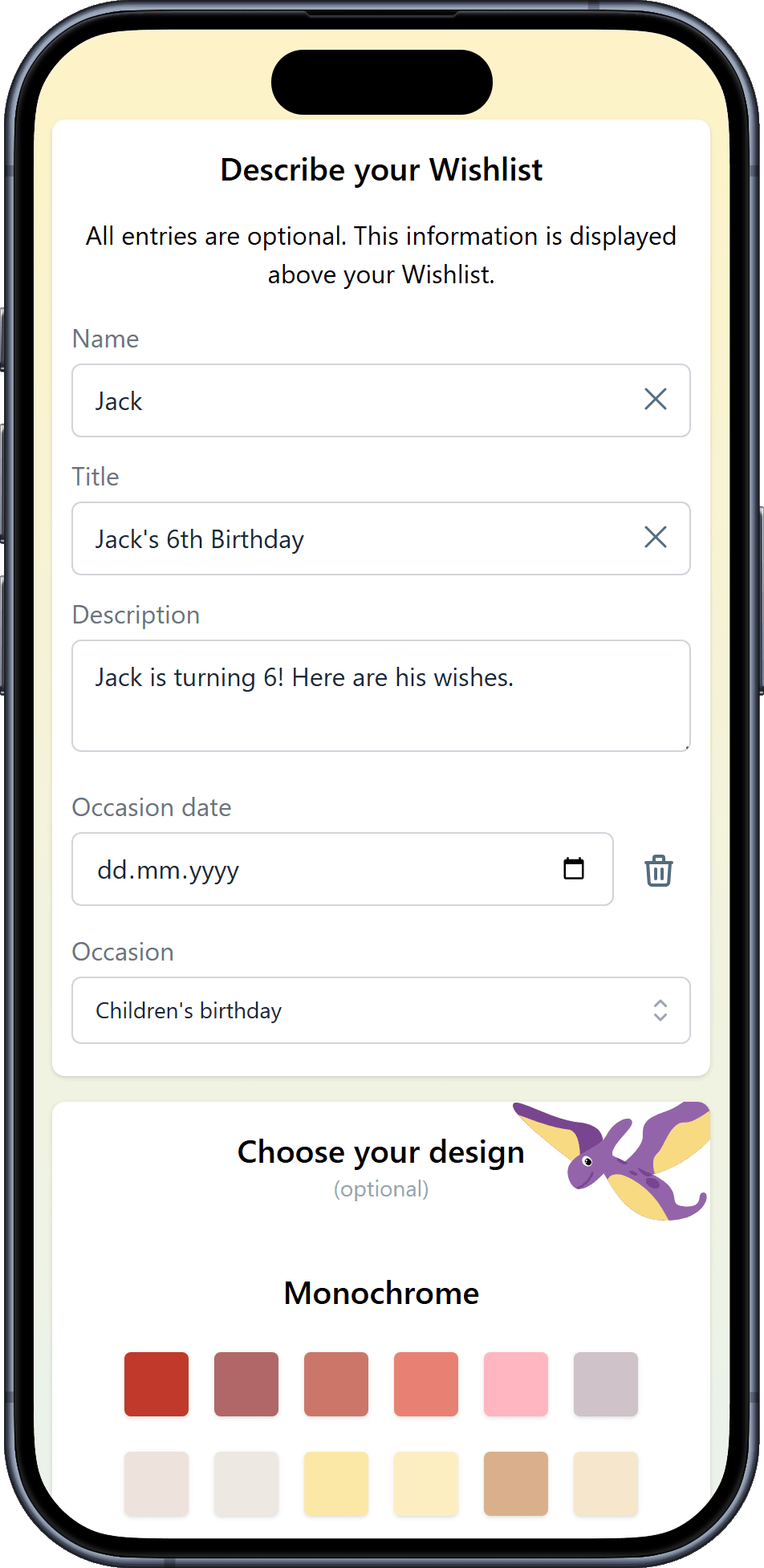 How to add details to the wishlist