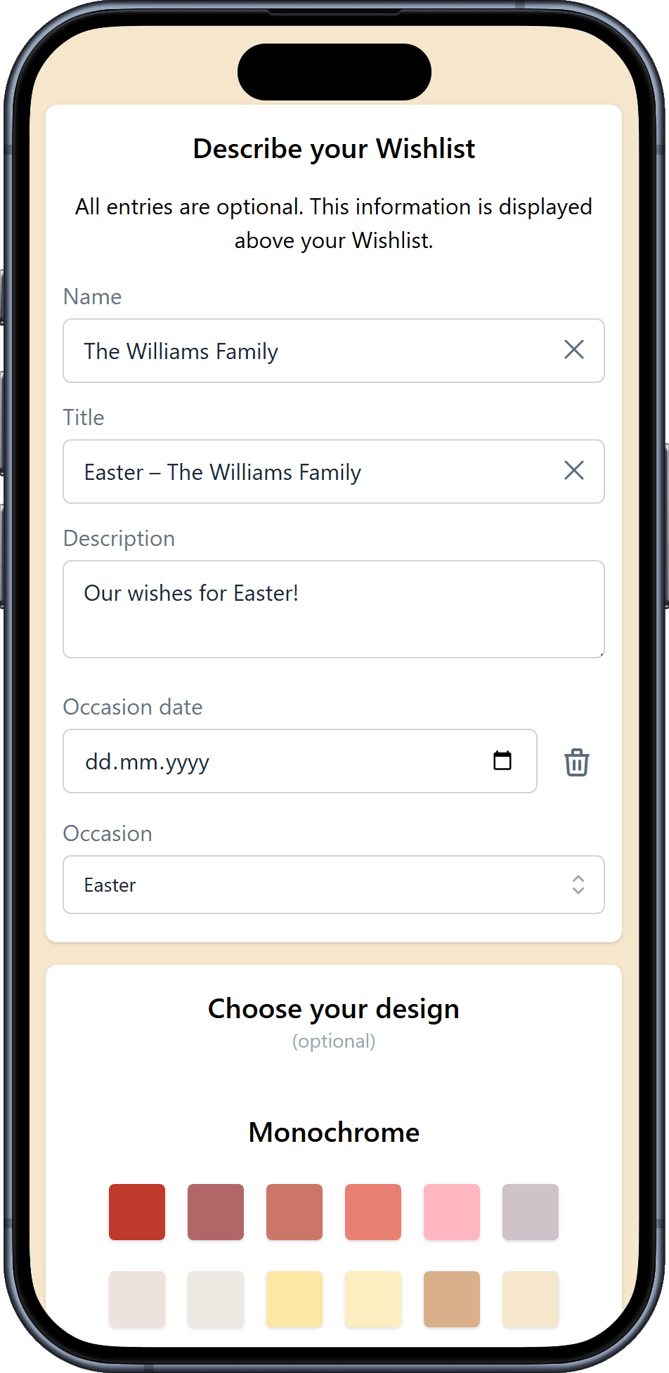 How to add details to your wishlist