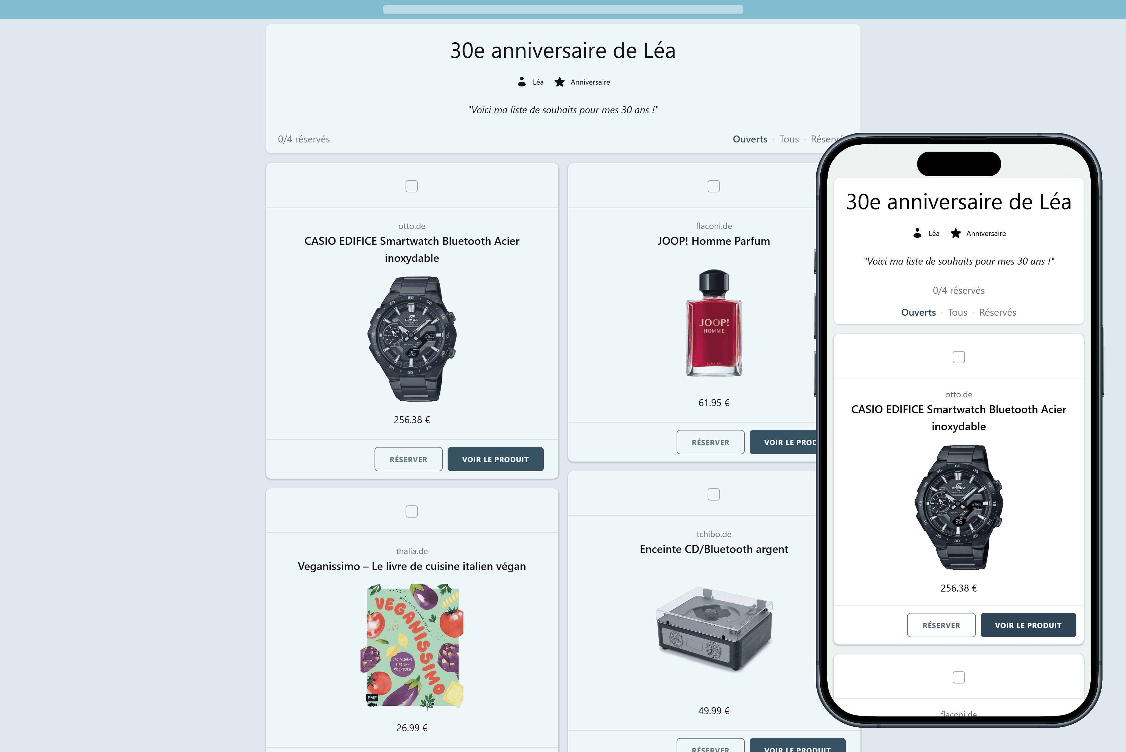 Voici à quoi ressemble la liste de souhaits terminée pour votre anniversaire
