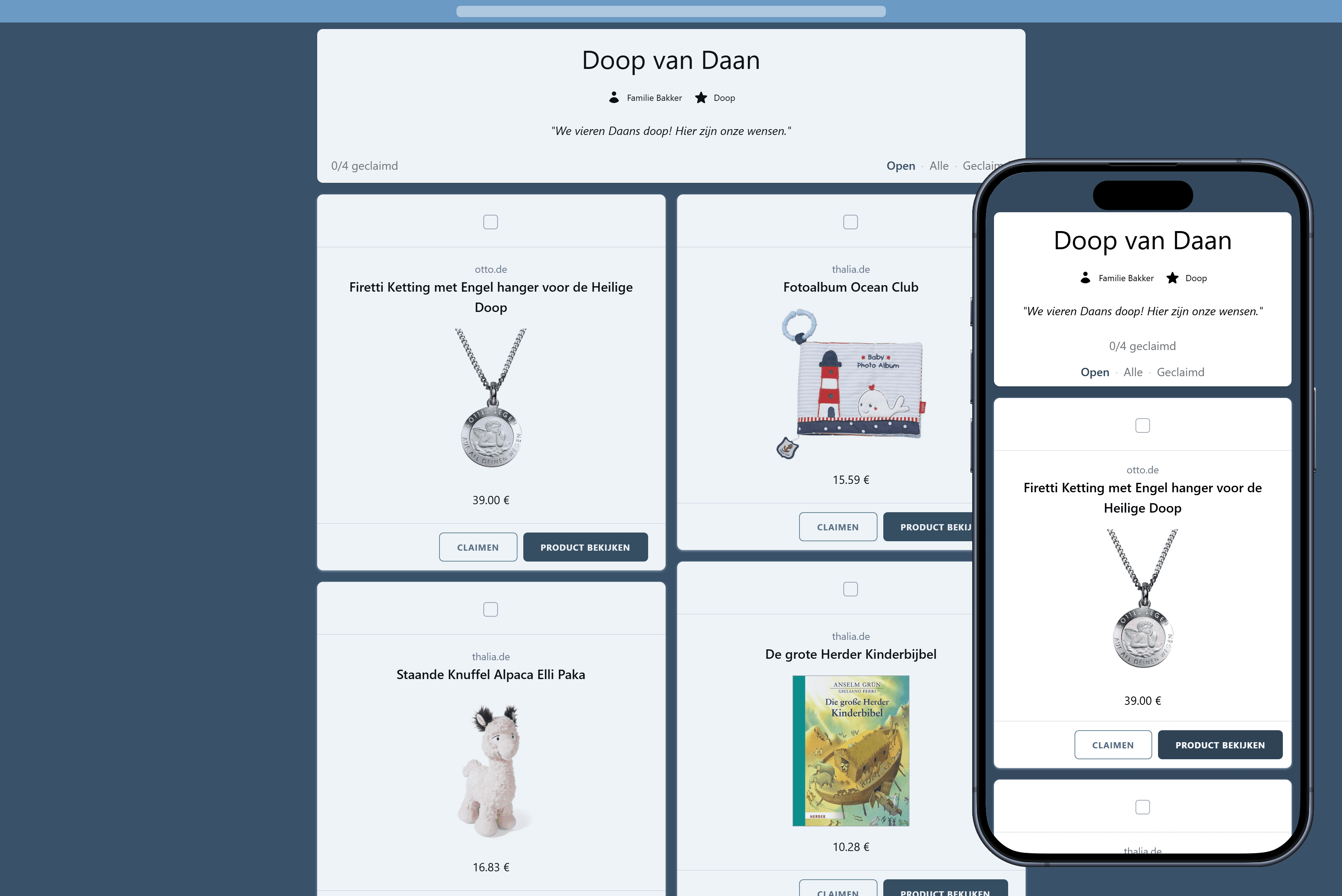 Zo ziet je voltooide doop verlanglijst eruit