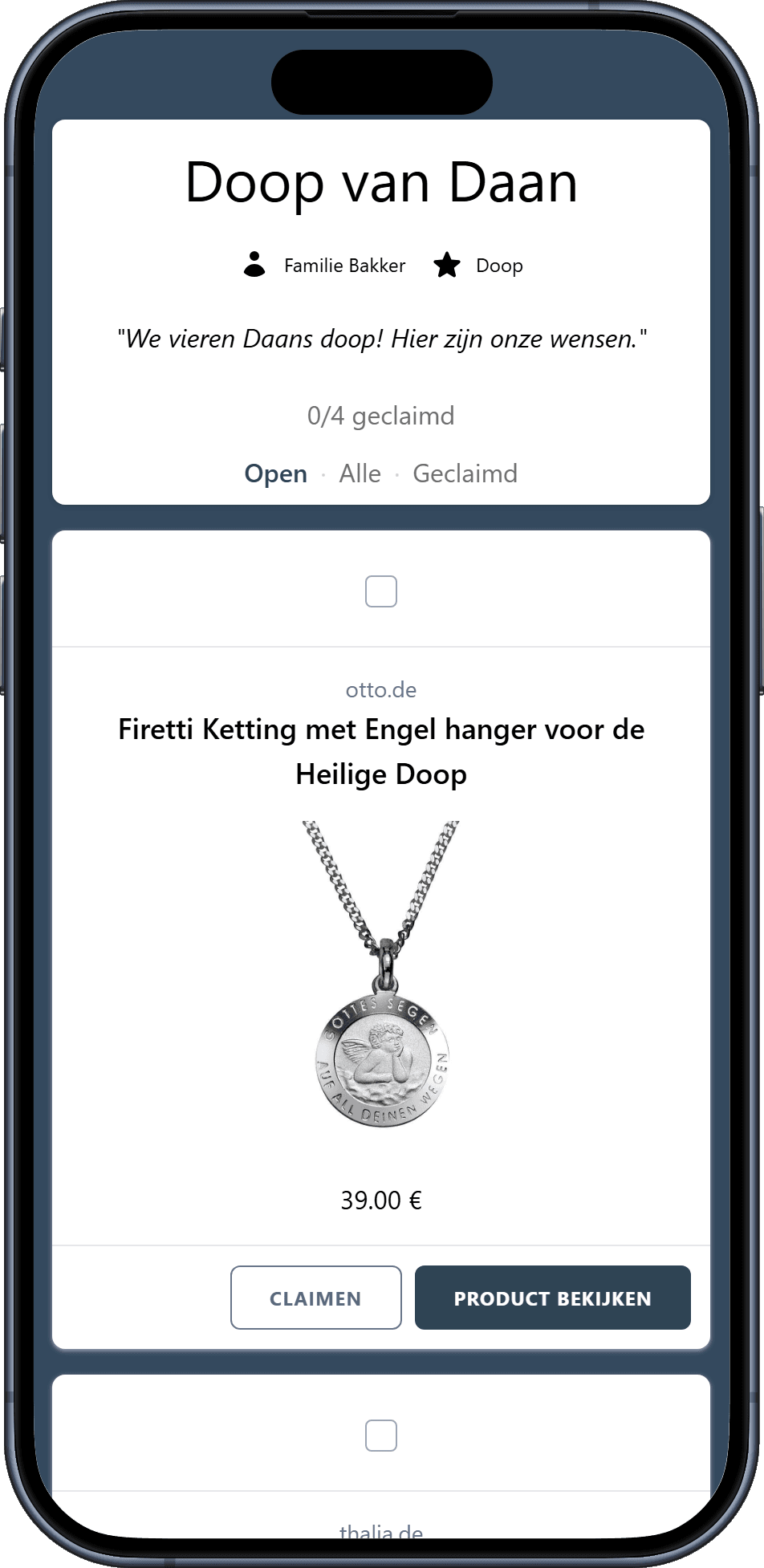 Zo ziet je voltooide doop verlanglijst eruit