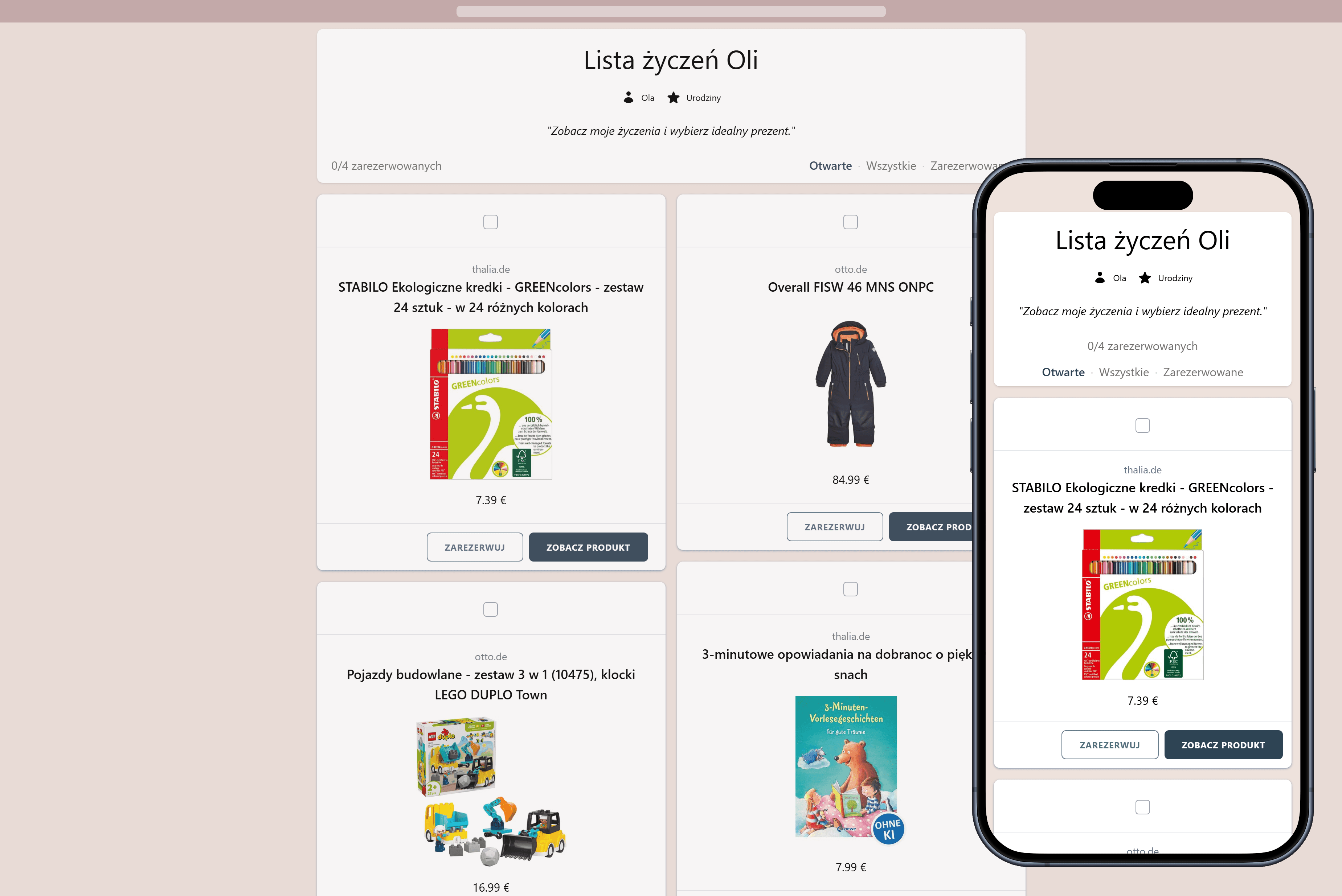 Przykład gotowej listy życzeń online do udostępnienia rodzinie i przyjaciołom