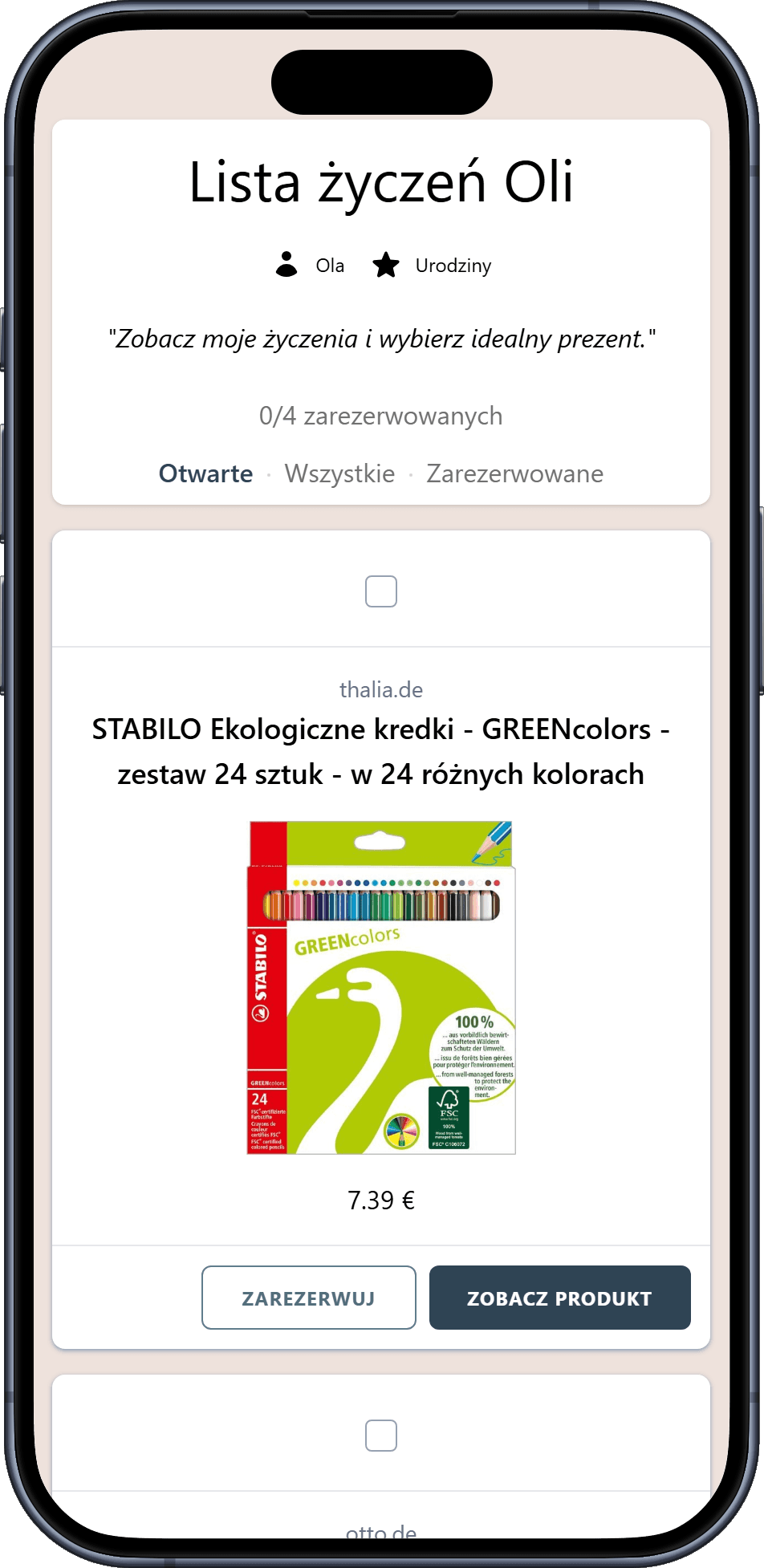 Przykład gotowej listy życzeń online do udostępnienia rodzinie i przyjaciołom